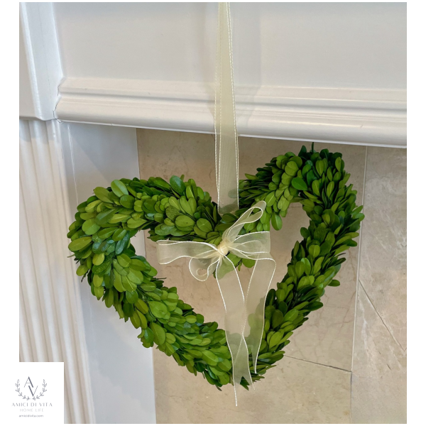 Boxwood  Love - Mini Heart Shaped Wreaths with Sheer Ribbon