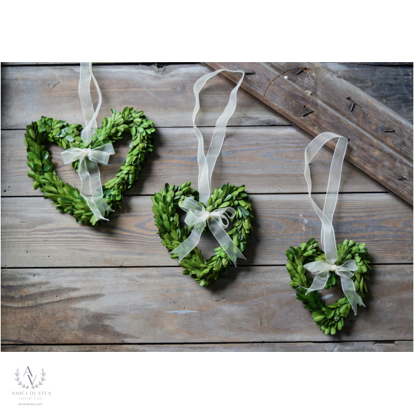 Boxwood  Love - Mini Heart Shaped Wreaths with Sheer Ribbon - Image 3