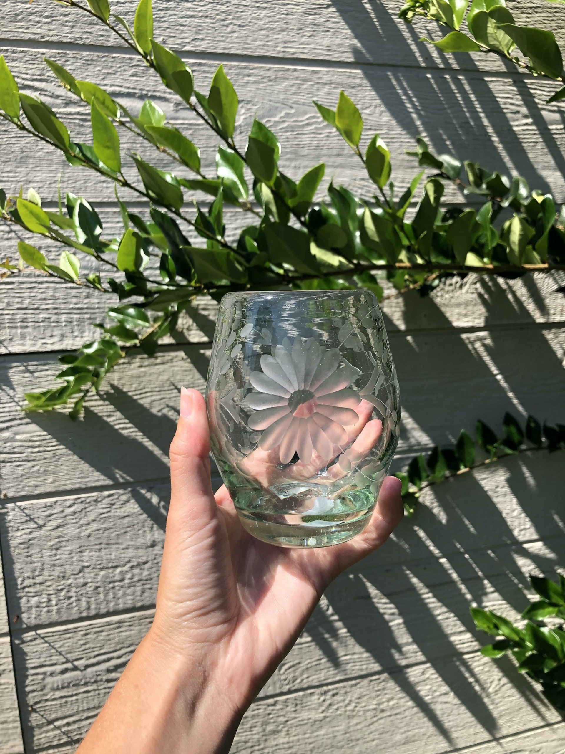 Etched Stemless Wine Glass, Bird of Paradise (Set of 4)