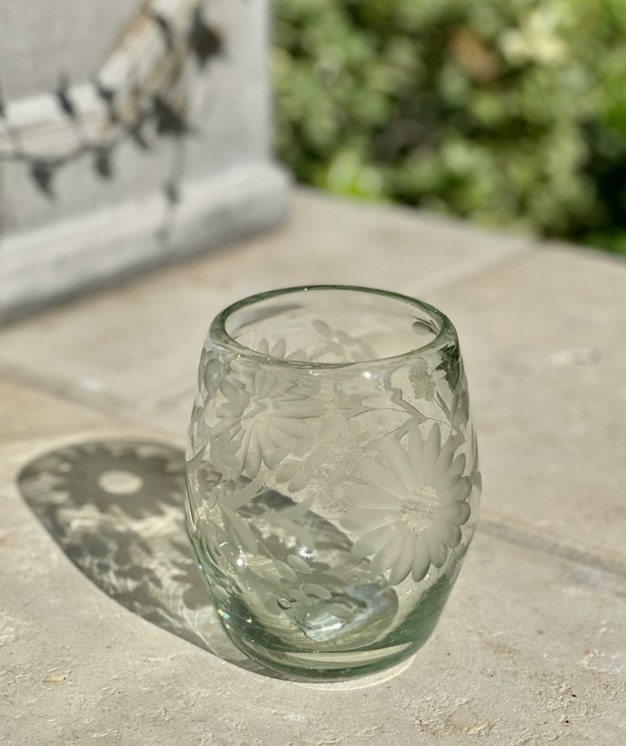 Clear Etched Flower & Leaf Stem Wine Glasses, Set of 4 