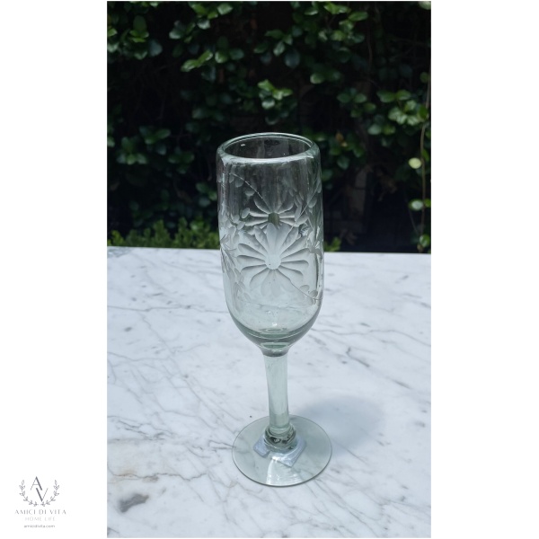 Champagne Glass with Flower-Engraved-Handmade in Mexico - Image 6