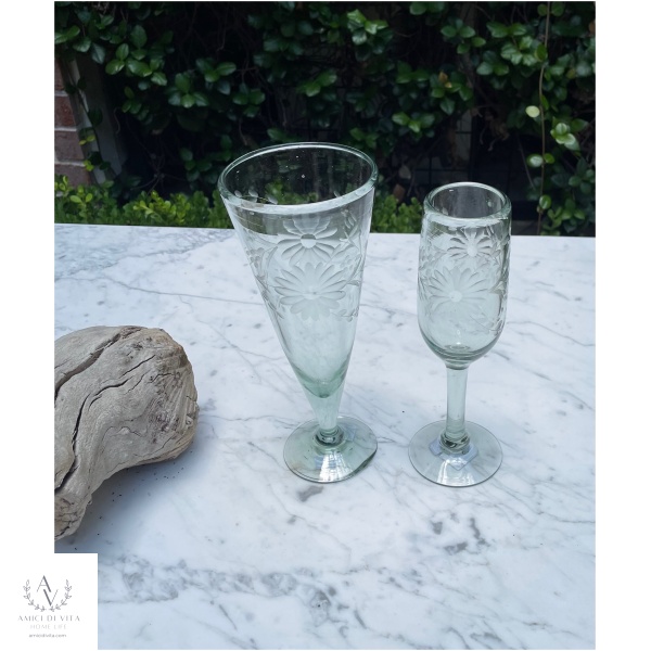 Champagne Glass with Flower-Engraved-Handmade in Mexico - Image 7