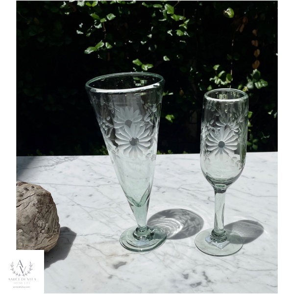 Champagne Glass with Flower-Engraved-Handmade in Mexico - Image 8