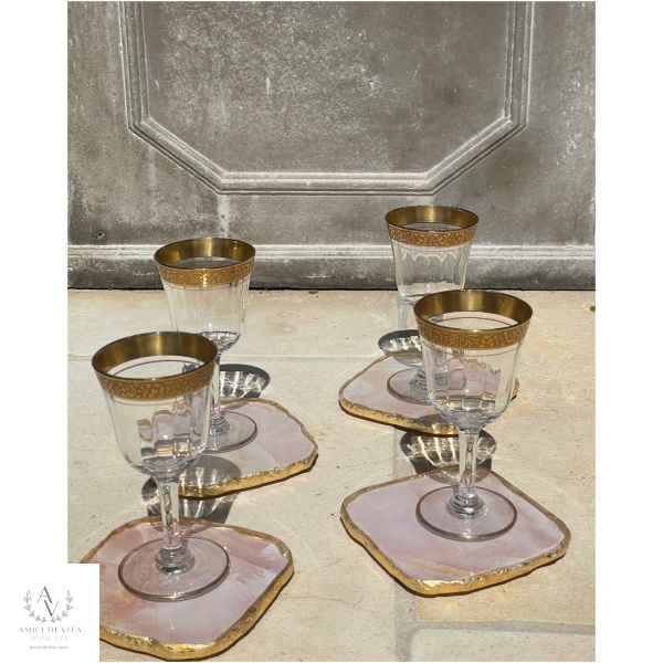 Pink Tone Agate Marble Coasters with Gold Rim - Image 4