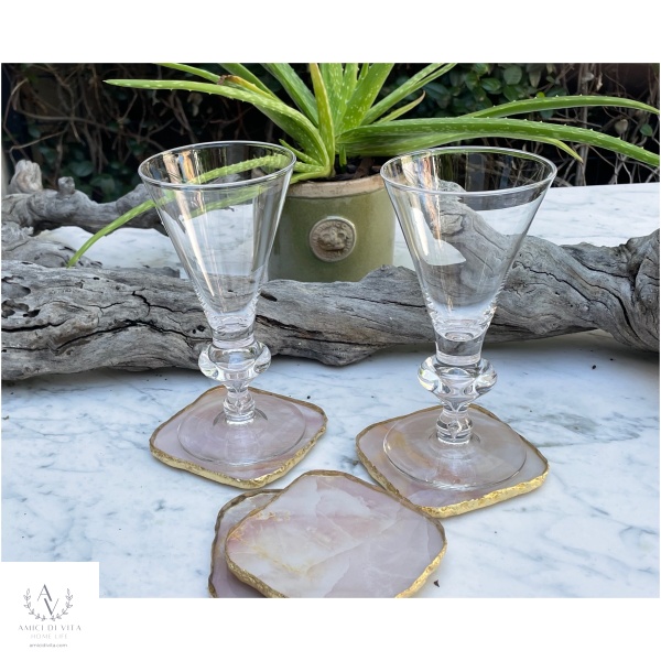 Pink Tone Agate Marble Coasters with Gold Rim - Image 2