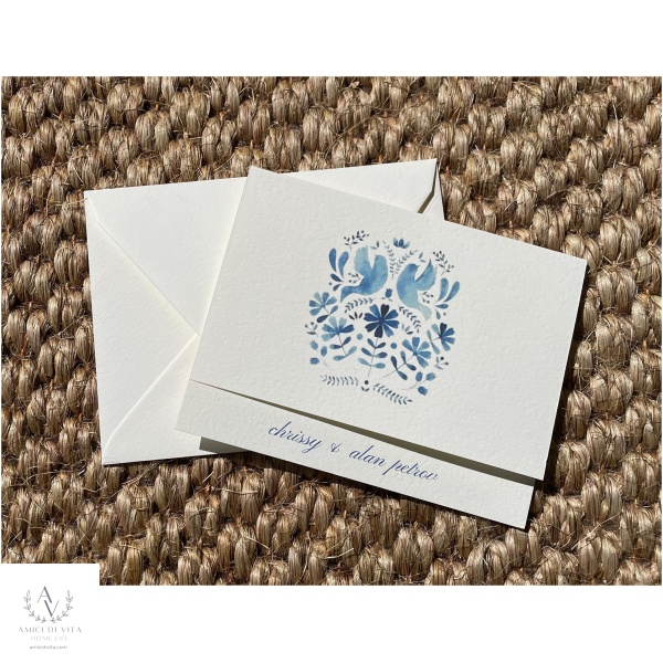 Elegant Watercolored Blue Floral  Notes